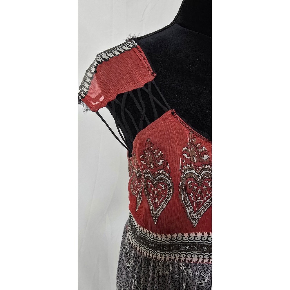 Free People Flaming Hearts mini dress women S/P red purple mixed print boho - Picture 4 of 10